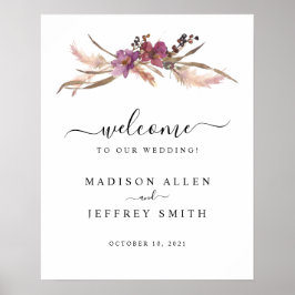 Välkomsttecken för Pampas Grass Bohemian Bröllop Poster