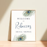Välkomsttecken för Peacock Feather Möhippa Poster<br><div class="desc">Ett välkomsttecken för boho-chicen som är designat för att matcha vår Watercolor Peacock Feather inbjudningskort för möhippa,  med ett par påfågelfjädrar som sätter din anpassningsbar i elegant indigo.</div>