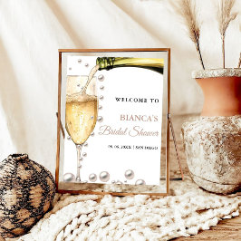 Välkomsttecken för Pearls och Prosecco möhippa Poster