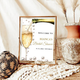Välkomsttecken för Pearls och Prosecco möhippa Poster