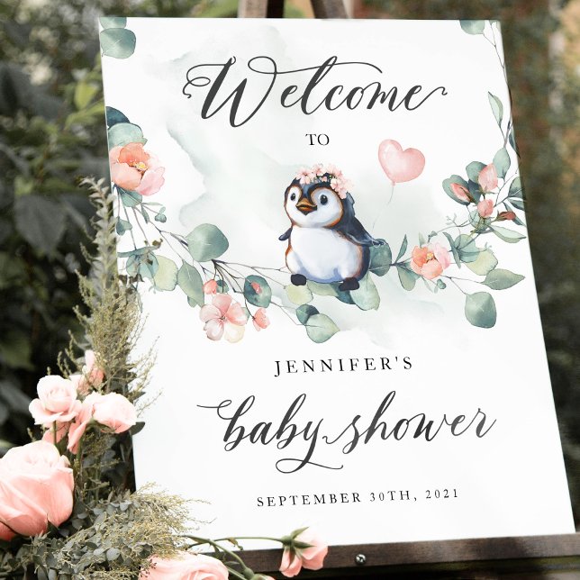 Välkomsttecken för Penguin Baby Shower Poster (Skapare uppladdad)