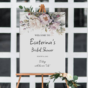 Välkomsttecken för Peonies & Greenery möhippa Poster