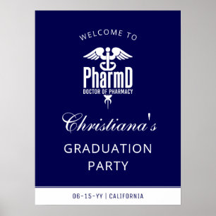 Välkomsttecken för PharmD Navy Blue White Grad Par Poster