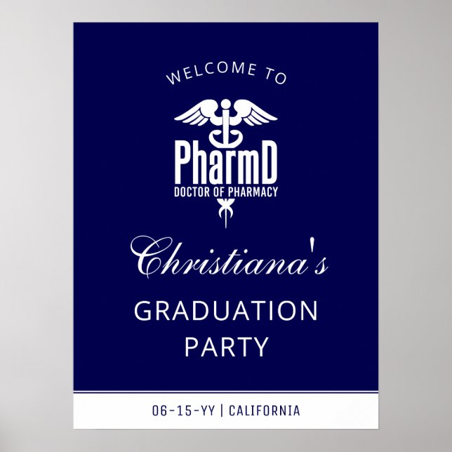 Välkomsttecken för PharmD Navy Blue White Grad Par Poster (Framsidan)