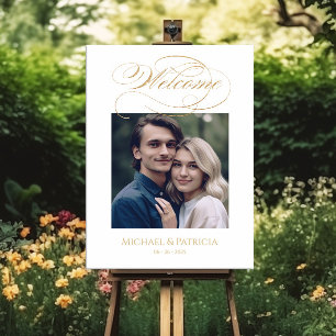 Välkomsttecken för Photo bröllop elegant guld call Poster