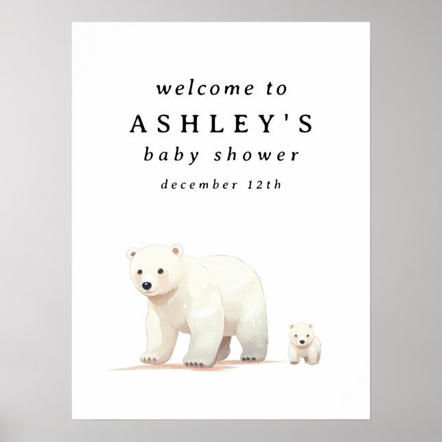 Välkomsttecken för polar Bear Baby Shower Poster (Framsidan)