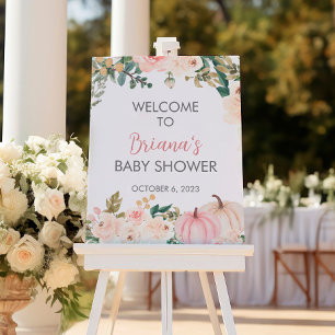 Välkomsttecken för Pumpkin Fall Blommigt Baby Show Poster