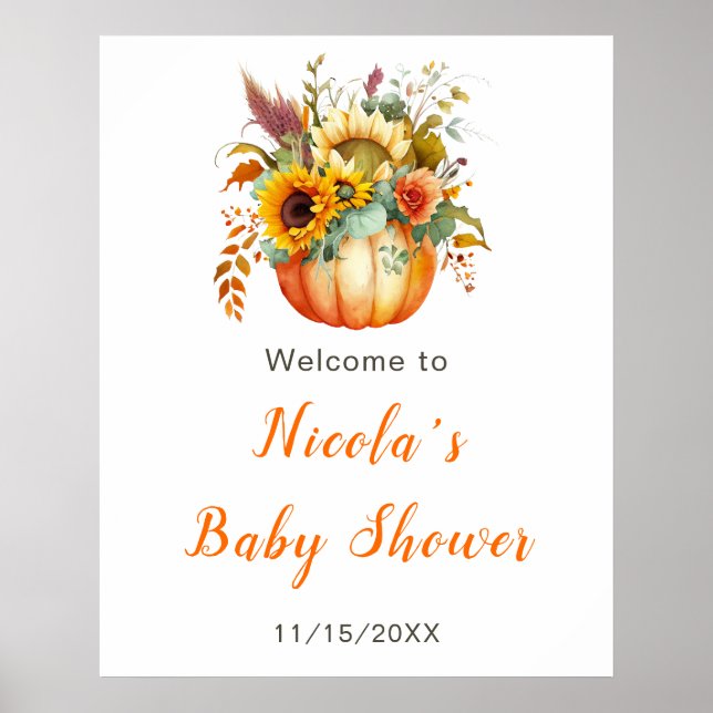Välkomsttecken för Pumpkin Flower Bouquet Baby Sho Poster (Framsidan)
