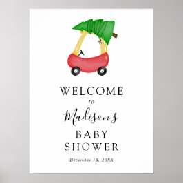 Välkomsttecken för Red Car Julgran Baby Shower Poster