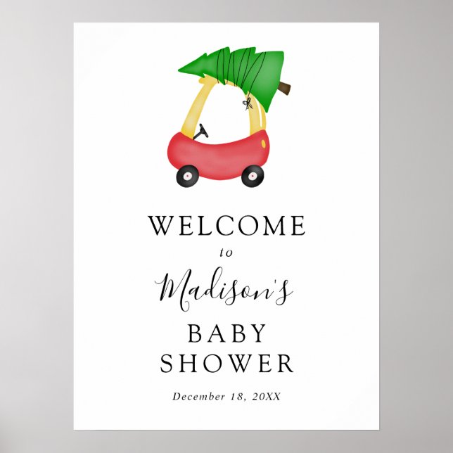 Välkomsttecken för Red Car Julgran Baby Shower Poster (Framsidan)
