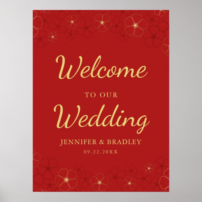 Välkomsttecken för Red Guld Cherry Blommars Välkom Poster (Framsidan)
