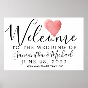 Välkomsttecken för Red Watercolor Heart Modern Brö Poster