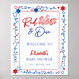Välkomsttecken för Red White & due Baby Shower Poster