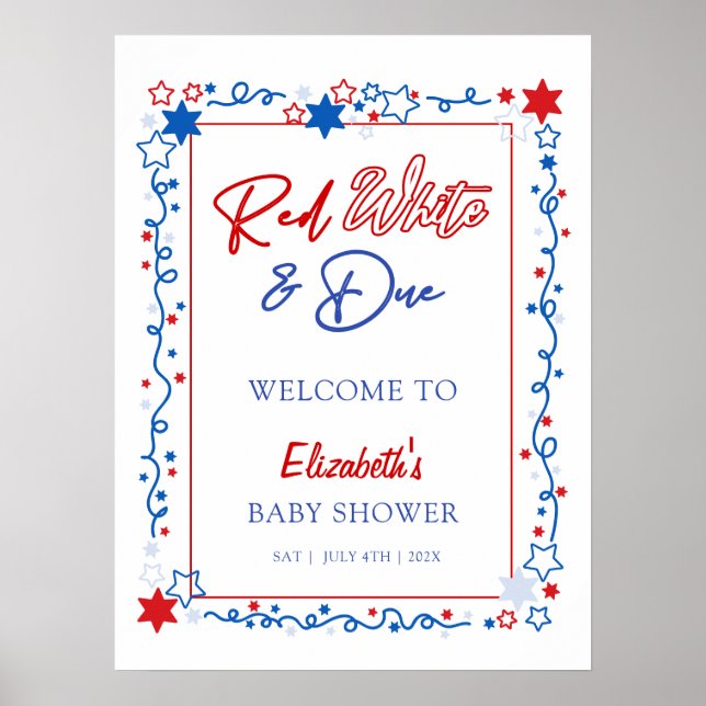 Välkomsttecken för Red White & due Baby Shower Poster (Framsidan)