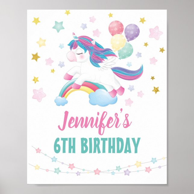 Välkomsttecken för redigerbar Unicorn-Födelsedagsf Poster (Framsidan)