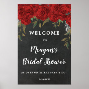 Välkomsttecken för röd ros blommigt möhippa poster