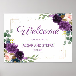 Välkomsttecken för Romantic Lavender Blue Blommigt Poster