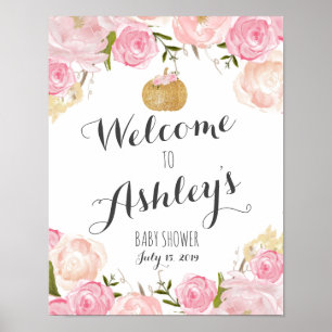 Välkomsttecken för rosa blommor Möhippa Poster