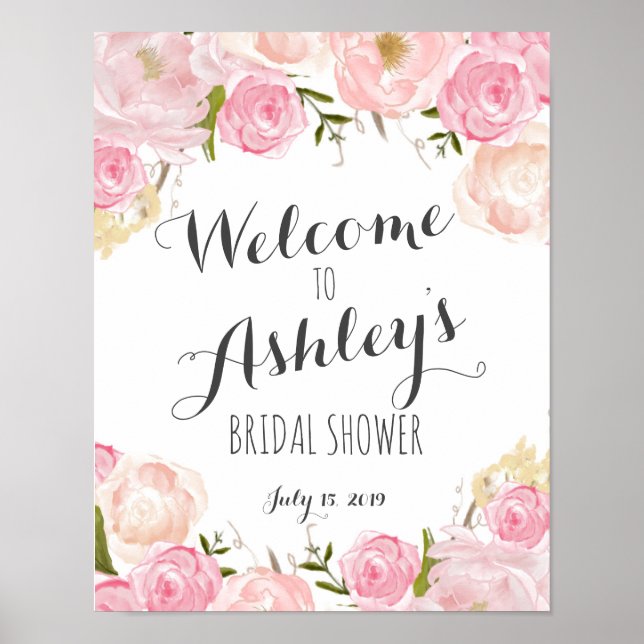 Välkomsttecken för rosa blommor Möhippa Poster (Framsidan)