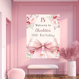 välkomsttecken för rosa bockkräm-blommigtar poster