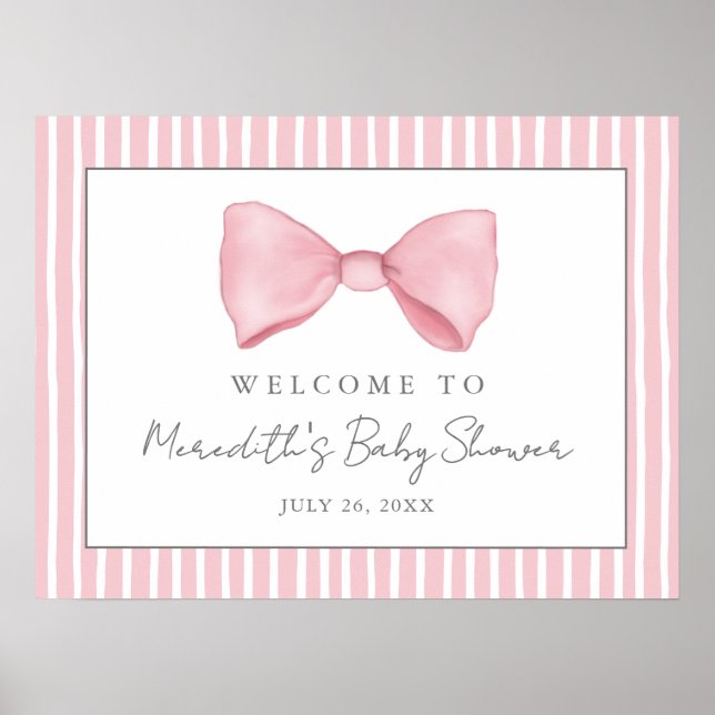 Välkomsttecken för rosa Bow Baby Shower Poster (Framsidan)