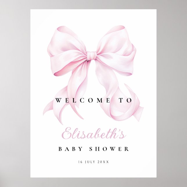 Välkomsttecken för rosa Bow Baby Shower Poster (Framsidan)