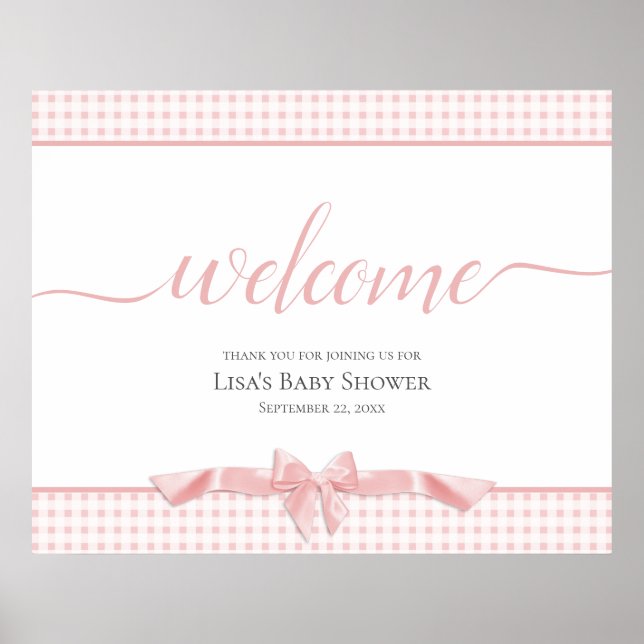 Välkomsttecken för rosa Bows Baby Shower Poster (Framsidan)