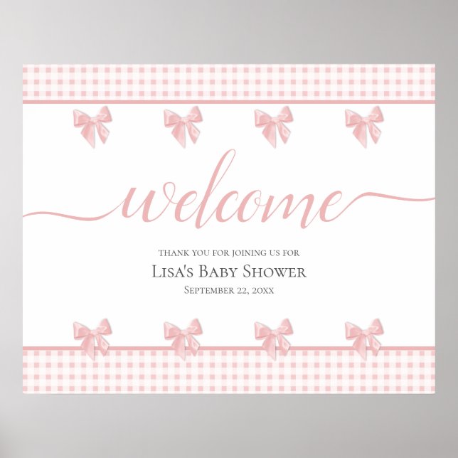 Välkomsttecken för rosa Bows Baby Shower Poster (Framsidan)