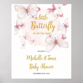 Välkomsttecken för rosa Butterfly Baby Shower Poster
