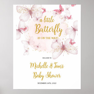 Välkomsttecken för rosa Butterfly Baby Shower Poster