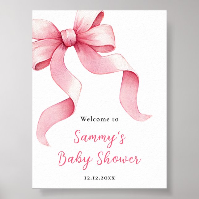 Välkomsttecken för rosa Coquette Bow Baby Shower Poster (Framsidan)