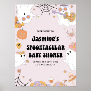 Välkomsttecken för rosa Groovy Ghost Baby Shower Poster
