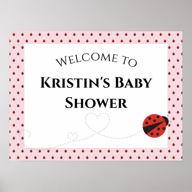 Välkomsttecken för rosa Ladybug Baby Shower Poster (Framsidan)