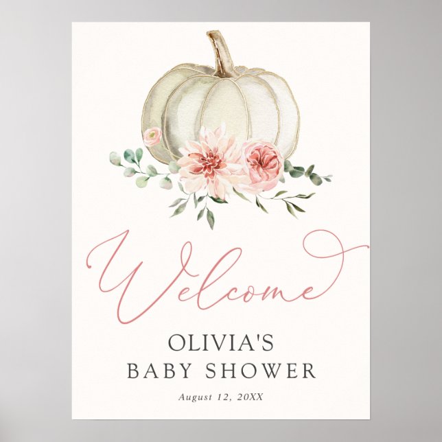 Välkomsttecken för rosa Pumpkin Baby Shower Poster (Framsidan)