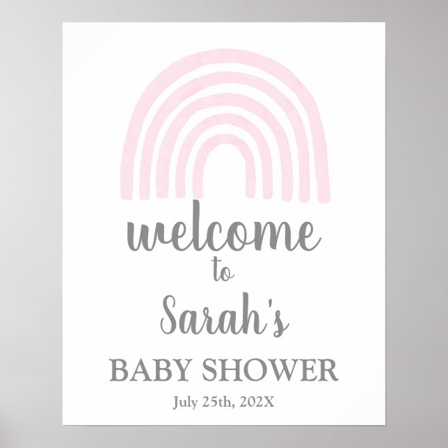Välkomsttecken för rosa Rainbow Baby Shower Boy Poster (Framsidan)