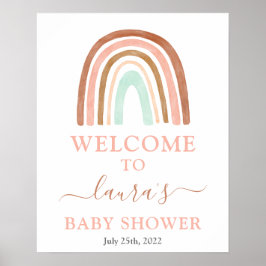 Välkomsttecken för rosa Rainbow Baby Shower Poster
