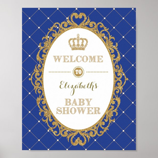 Välkomsttecken för Royal Blue & Guld Prince Baby S Poster (Framsidan)