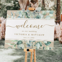 Välkomsttecken för Rustic Guld Grönt Watercolor Br Poster