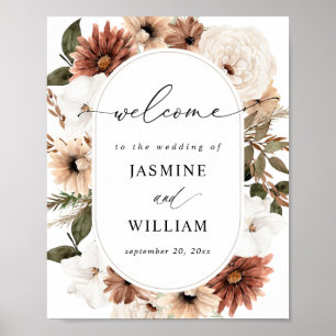 Välkomsttecken för Rustic Neutralt Boho Blommigt Poster