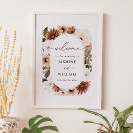 Välkomsttecken för Rustic Neutralt Boho Blommigt Poster