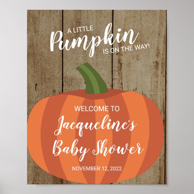 Välkomsttecken för Rustic Pumpkin Fall Baby Shower Poster (Framsidan)