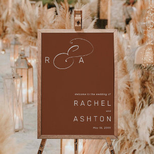 Välkomsttecken för Rustic Terracotta Monogram Bröl Poster