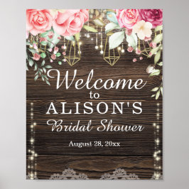 Välkomsttecken för Rustic Wood Blommigt Möhippa Poster