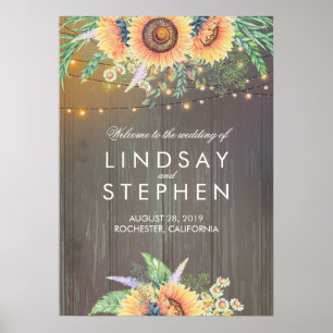 Välkomsttecken för Rustic Wood och Sunblommor Bröl Poster