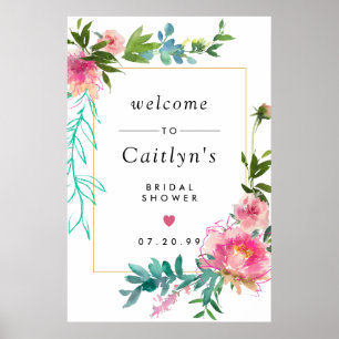 Välkomsttecken för Rustig Rosa Blommigt Boho Möhip Poster