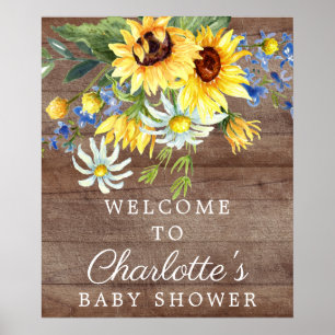 Välkomsttecken för Rustik Gult Solrosblommans baby Poster