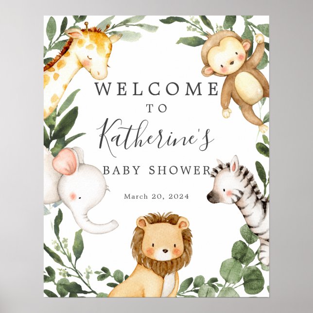 Välkomsttecken för Safari Animals Baby Shower Poster (Framsidan)