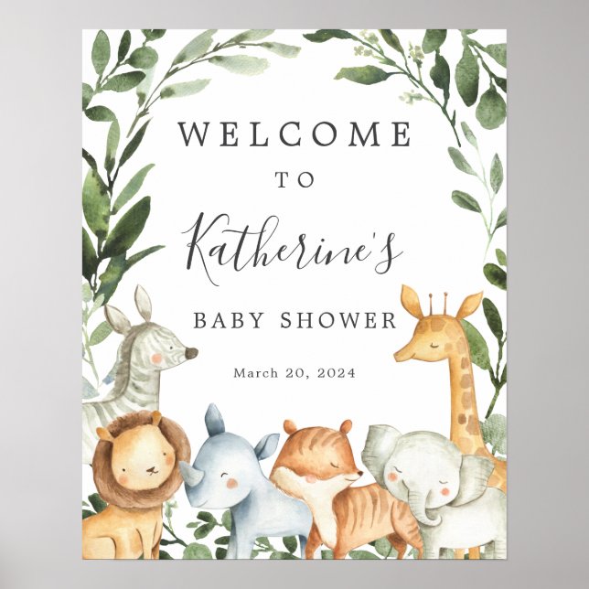 Välkomsttecken för Safari Animals Baby Shower Poster (Framsidan)