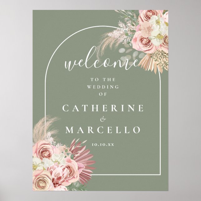 Välkomsttecken för Sage Grönt Arch Pampas Grass Br Poster (Framsidan)