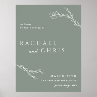 Välkomsttecken för Sage Grönt Modern Stenciled Blo Poster